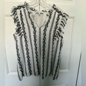 Fever Navy and White Sleeveless Ruffle Top